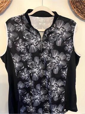 Golf Tank Floral Black and White Sleeveless Top